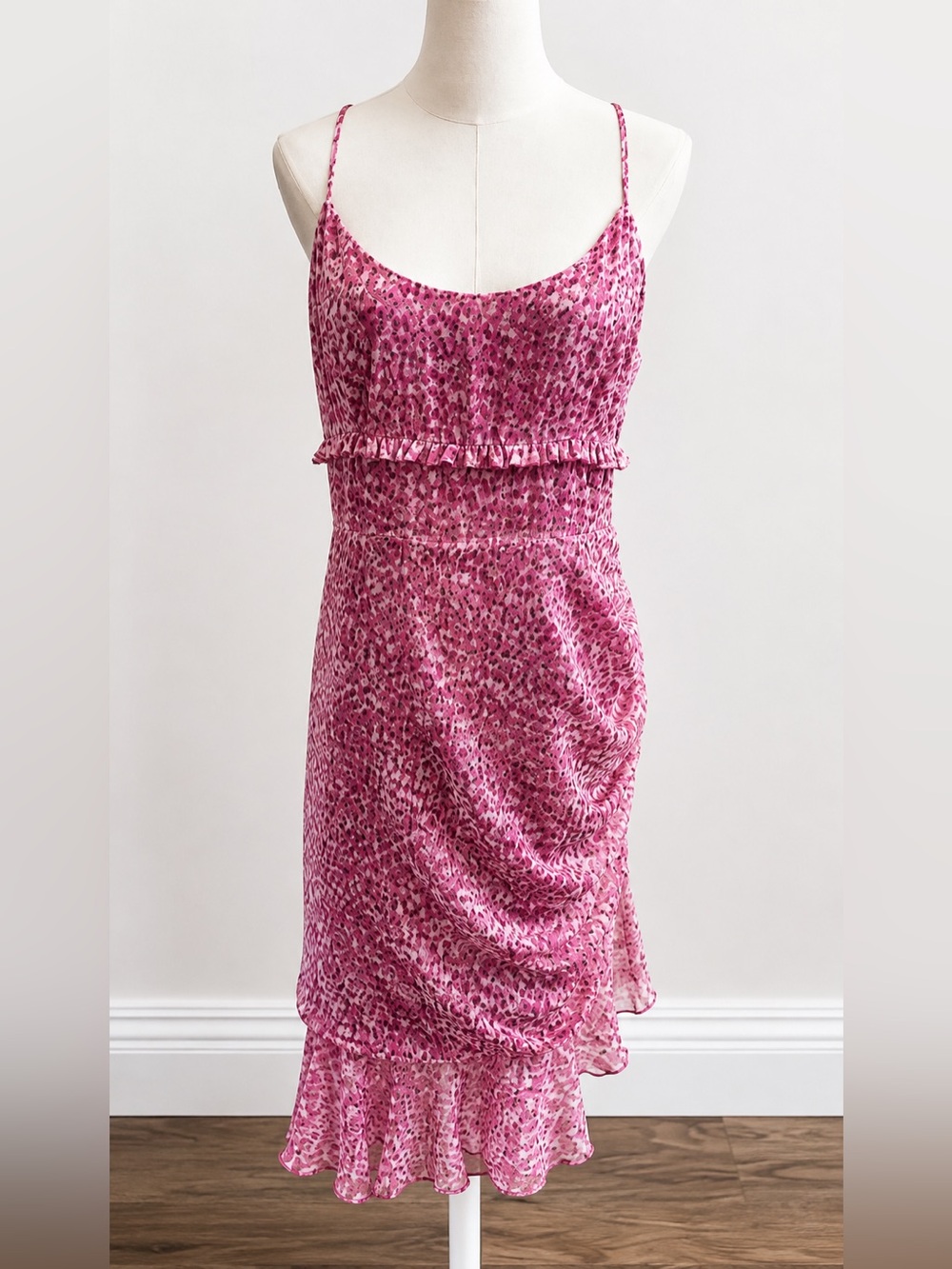 The East Order Ruched Midi Dress XL Pink Ruffle Slip